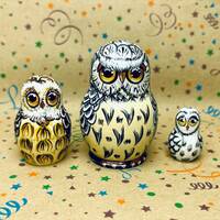 Miniature Owls Nesting Doll Wooden Matryoshka