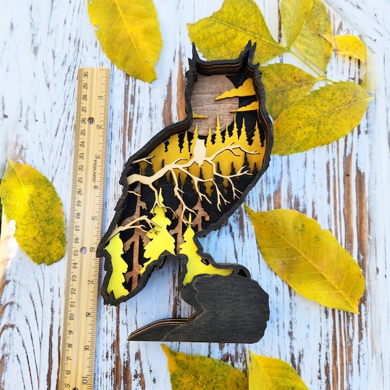 Layered Wood Owl Decor / Spooky Halloween Decoration / Birchwood Tabletop Ornament / Hand Painted Design