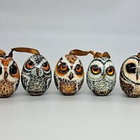 Christmas ornaments Owls Wooden eggs Holidsy tree decorations 12 in set Hand made in Ukraine...
