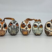 Christmas ornaments Owls Wooden eggs Holidsy tree decorations 12 in set Hand made in Ukraine...