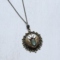 Barn Owl Love Labradorite Necklace, Two Barn Owls Pendant, Owl Love Charm, Tyto Alba Jewelry...