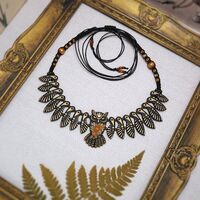 Owl Necklace Black Golden Night Bird Wings Floral Autumn Fall Jewelry