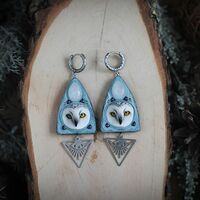 Snowy owl earrings Owl jewelry Bird earrings White owl lover gift Woodland earrings Moon sta...