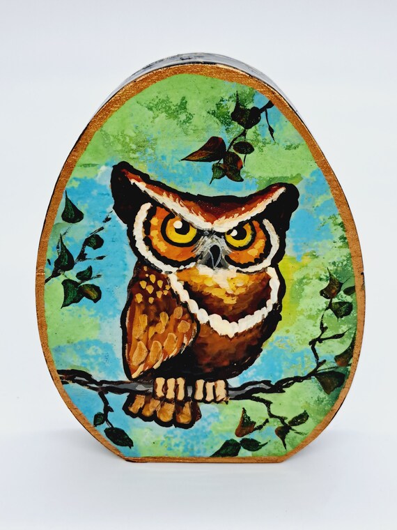 4" Owl double picture Wooden figurine Exclusive artwork Handmade in Ukraine