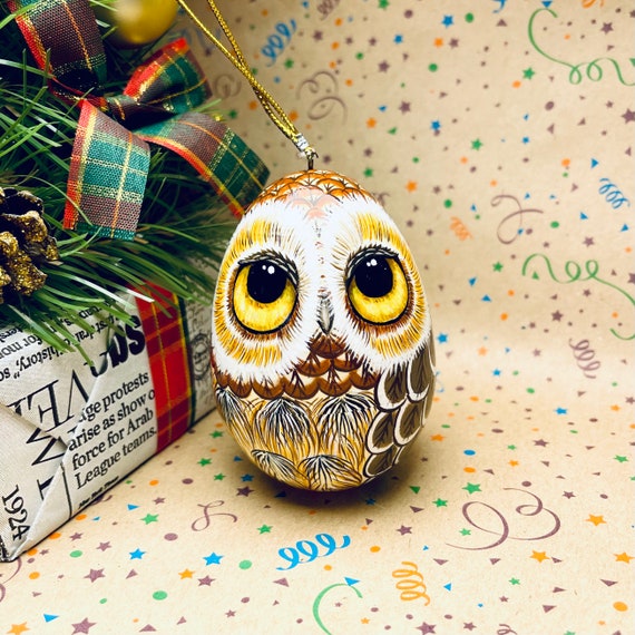 Owl Jewellery Box Hand Painted Wooden Egg with Owls design Ukrainian Art Doll, Xmas Tree Decor, Personalized Birthday Gift, Box for Treasure