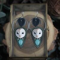Light owl earrings Owl jewelry Bird earrings Owl lover gift Woodland earrings Long earrings ...