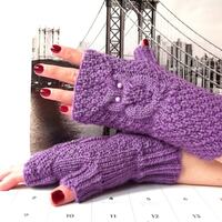 Violet Owl Gloves, Knit Fingerless Owl Mittens, Knitted Fingerless Gloves, Knit Wrist Warmer...
