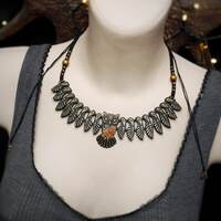 Black Owl Necklace Golden Autumn Night Bird Wings Floral Fall Jewelry