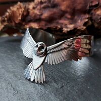 Silver owl cuff with moon and stars design, layered ,textured and oxidised. Silver owl brace...