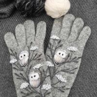 Knitted and felted winter gloves withembroidery owl,lovely and casual Christmas gift,winter ...