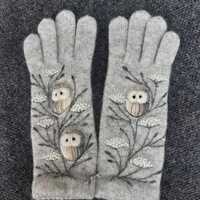 Knitted and felted winter gloves withembroidery owl,lovely and casual Christmas gift,winter ...