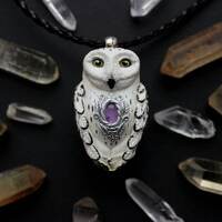 White Snowy Owl pendant with Amethyst