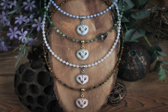 Owl choker Barn owl necklace Beaded choker Boho choker Witch necklace Forest jewelry Cottagecore jewelry Bird necklace Gift for her by Katerina Piskunova The Owl Pages