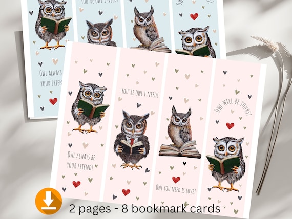 Digital 8 Owl Valentines Bookmark Cards, Owl Valentines, Owl Valentine Cards, Classroom Valentines, Kid Valentines, Owl You Need Is Love