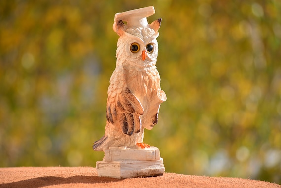 Graduation Owl Figurine,Graduation Gift,Owl on Books,White and Brown Owl Figurine, Home Decor