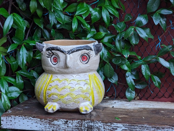 Owl Planter & Flower Pot | Handmade Terra Cotta Mexican Pottery from Atzompa, Mexico is Best as Indoor Home Decor, Adorable Plant Pot