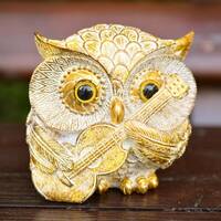 White and Gold Guitarist Owl Figurine,Feng Shui Decor,Owl Home Decor,Мusician Figurine