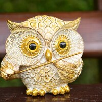 White and Gold Flutist Owl Figurine,Owl Flute,Owl Musician Figurine,Owl Gift,Owl Home Decor,...