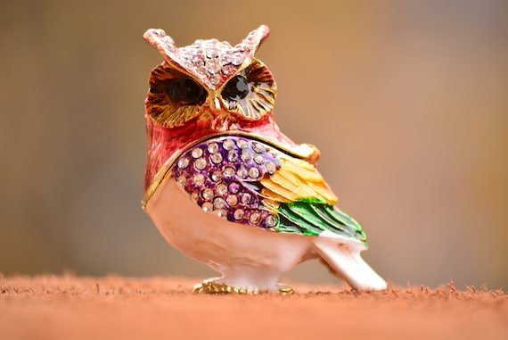 Beaded Owl Ring Box,Wedding Ring Box,Jeweled Owl Box,Rhinestone Crystal Owl Jewelry Box,Home Decor