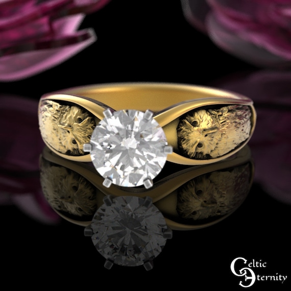 Gold/White Gold Owl Solitaire Engagement Ring, 1 Carat Moissanite Barn Owl Wedding Ring, Womens Great Horned Owl, Bird Diamond Ring, 3166