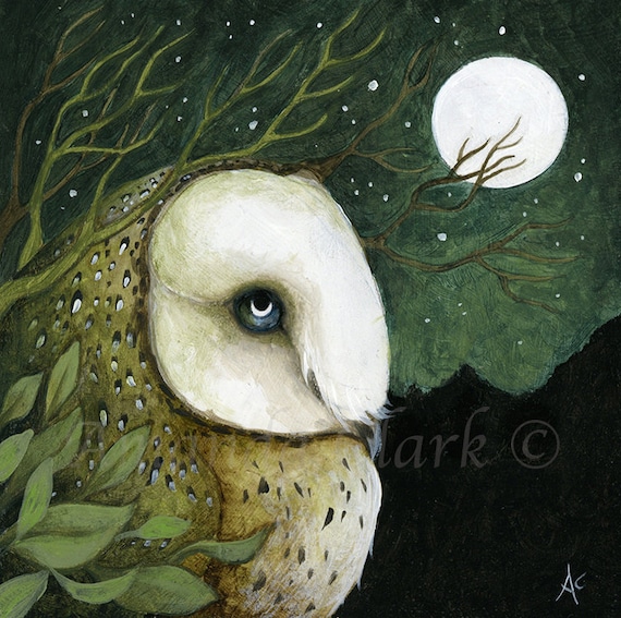 SALE! Limited edition giclee print titled "As the Moon" by Amanda Clark - owl art print, fairytale art print, miniature artwork