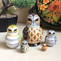 NEW Owls Nesting Doll 5pcs HandPainted Miniature Wooden Set, Ukrainian Art, Cute Owl Home De...