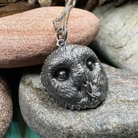 Owl Necklace, Barn Owl Pendant, Nature Jewelry, Bird Necklace, Bird Lover Gift, Silver Owl G...