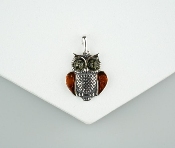 Small Baltic Amber Owl Pendant, Silver Owl Necklace, Unisex Owl Jewelry, Baltic Amber Necklace, Graduation Jewelry Gift, Gift For Teacher