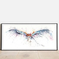 Barn Owl in Flight. Giclee Art Print, Signed Watercolour Painting by Wildlife Artist Sandi M...