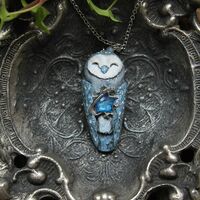 Blue Barn Owl Necklace: Polymer Clay Star Pendant, Witchy Amulet