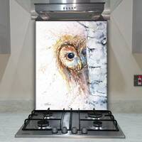 Tawny Owl Watercolour Art Glass Splashback, Backsplash, Printed Glass Tile, Kitchen Stove Ho...