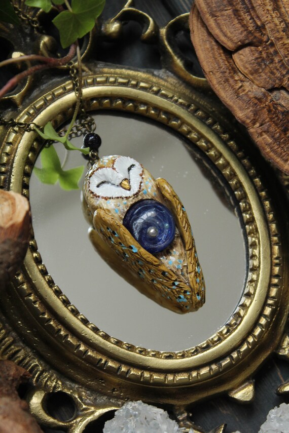 Owl Galaxy Necklace, Barn Owl Starry Sky Charm, Witchy Owl Jewelry, Owl Spirit Jewellery, Fairy Owl Miniature