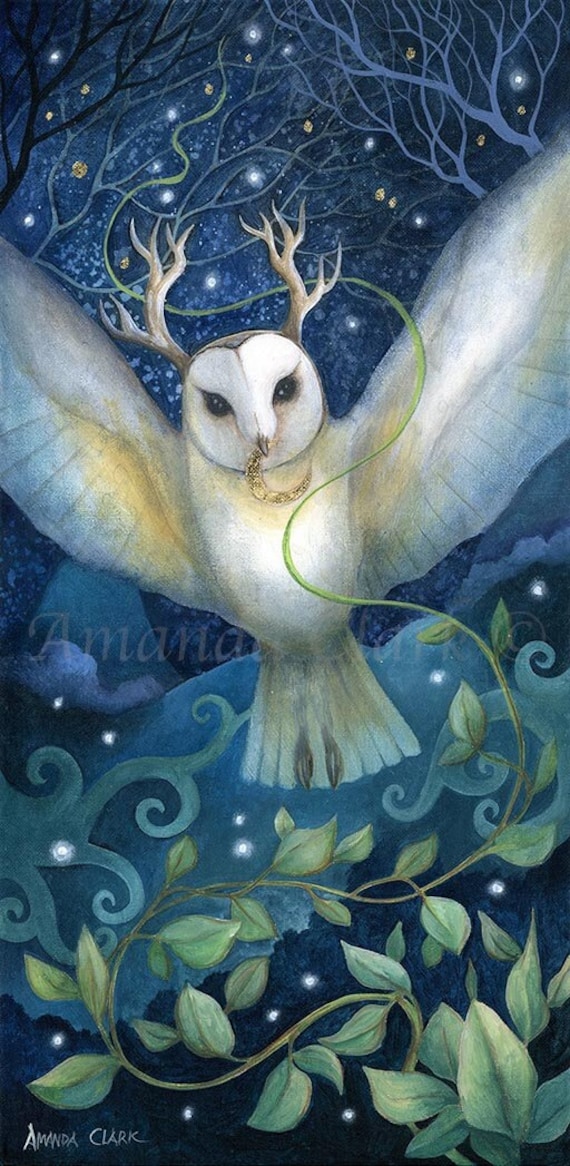 Limited edition giclee print titled "The Moon Thief" by Amanda Clark - owl art print, fairytale art print, mystical art, whimsical print