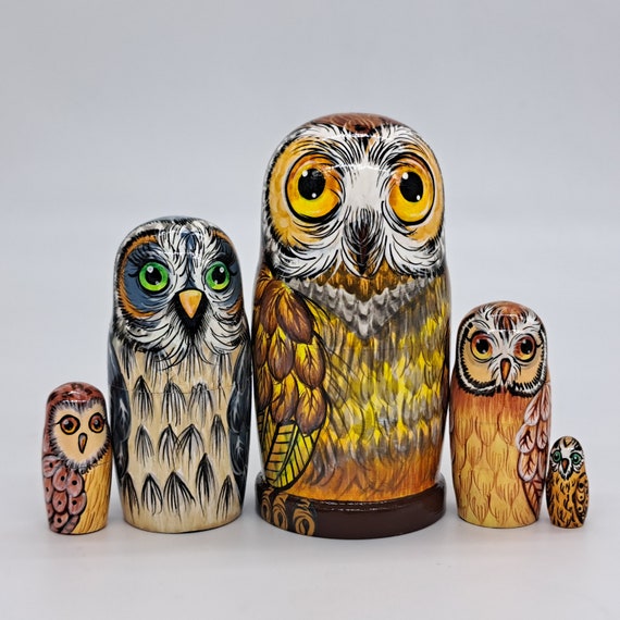 4" Owl nesting dolls 5 in 1 matryoshka Made in Ukraine Wooden toy Stacking dolls Good for kids gift Home decor For owl collectors