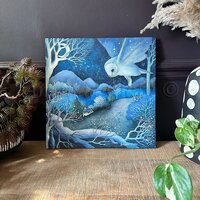 Unframed original canvas painting titled "Seer" by Amanda Clark - owl painting, wo...