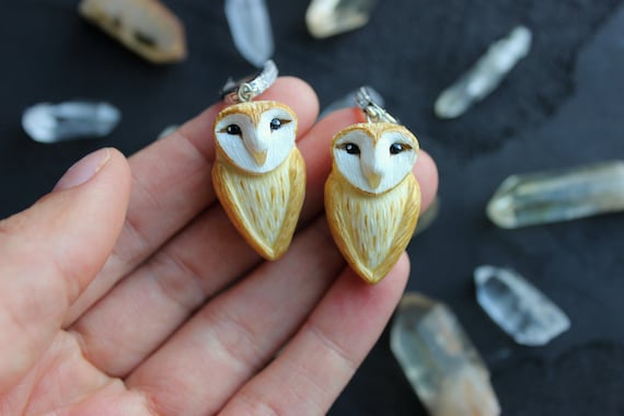 Owl earrings Cute owls Jewelry with birds as a gift Animal magic totem Nature Jewelry Barn Owls Gift for her Gorgeous handmade earrings