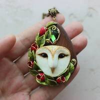Owl jewelry Pendant with barn owl Bird necklace Nature jewelry with raptor bird Owl head and...