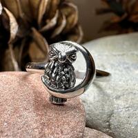 Owl Ring, Moon Jewelry, Silver Owl Jewelry, Nature Jewelry, Celtic Jewelry, Anniversary Gift...