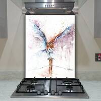 Barn Owl Watercolour Art Glass Splashback, Backsplash, Printed Glass Tile, Kitchen Stove Hob...