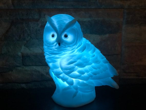 Owl Blue Led Night Light Figurine,Owl Night Lamp,Housewarming Gift,Owl Figurine