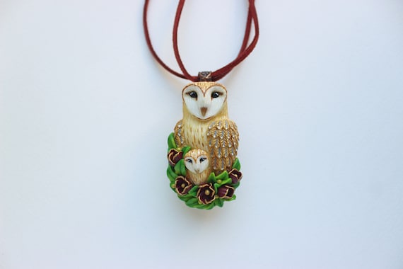 Owl pendant Mom with owlet Owl necklace with baby Original gift for your mother Owls jewelry Barn owl Nature jewelry Gift mother in law