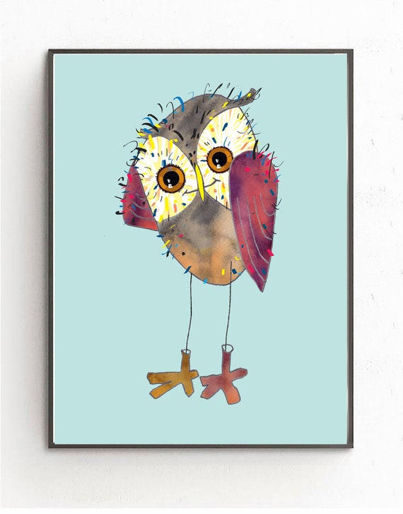 Owl Art Print Illustration, Nursery Decor, Cute Owl, Gift for Owl Lovers