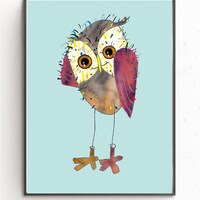 Owl Art Print Illustration, Nursery Decor, Cute Owl, Gift for Owl Lovers