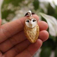 Small owl pendant Owls Polymer clay miniature Jewelry Mini barn owl Bird necklace Nature jew...