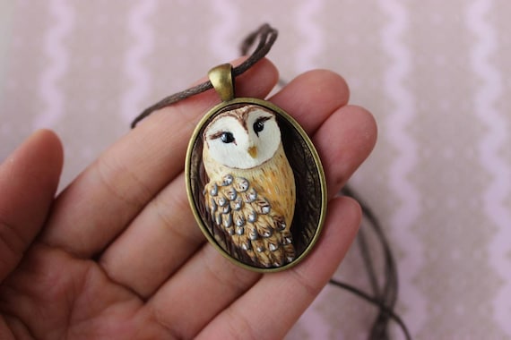 Owl jewelry Pendant with barn owl Bird necklace Nature jewelry with raptor bird Jewelry in vintage style Gift for friend mom sister