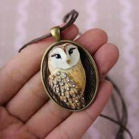 Owl jewelry Pendant with barn owl Bird necklace Nature jewelry with raptor bird Jewelry in v...