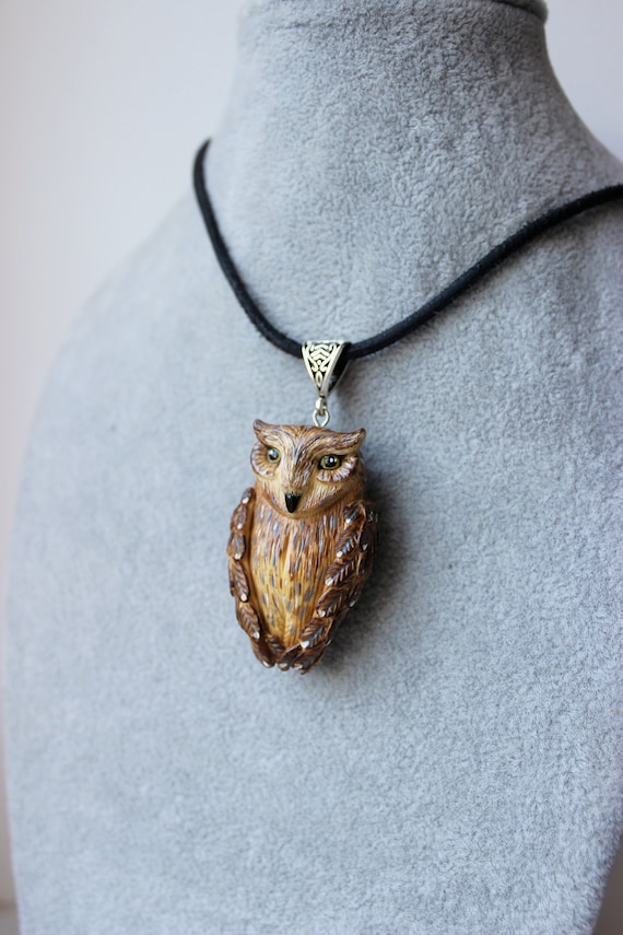 Owl pendant Jewelry with bird Necklace for man Owl jewelry for women Bird charm Owl art Animal amulet Totem Witch pendant
