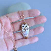Hand painted stone, Owl, Barn owl, Magic Owl, pendant/necklace