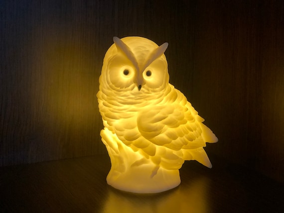 Yellow Led Night Light Figurine,Owl Night Lamp,Housewarming Gift,Owl Figurine