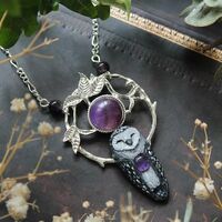 Grey Barn Owl Amethyst necklace, Barn owl Jewelry, Owl Spirit Charm, Witchy Owl Pendant